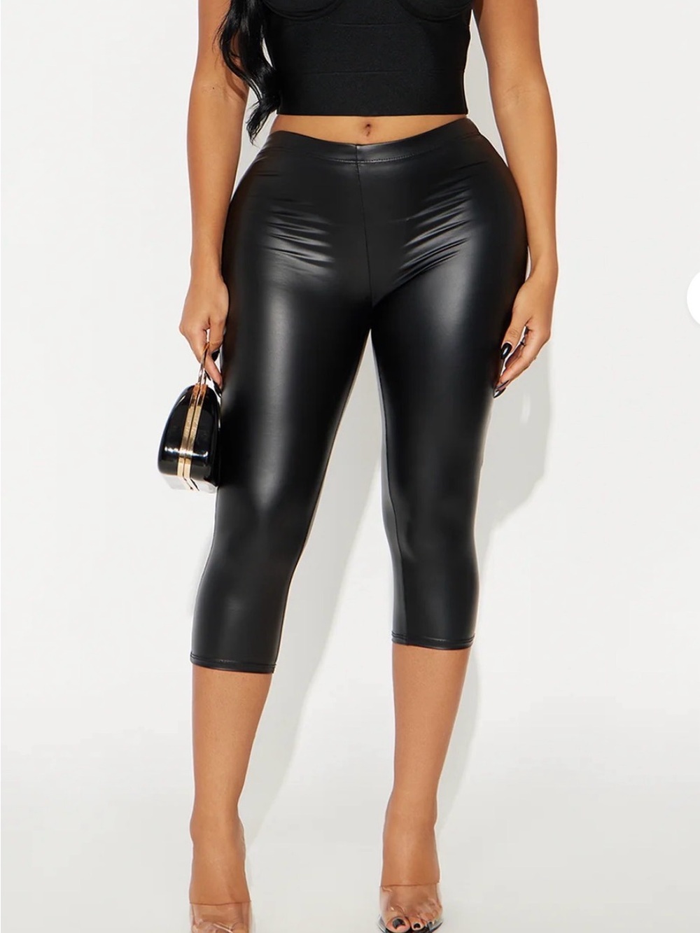 Fashion Nova Black Faux Leather Capris